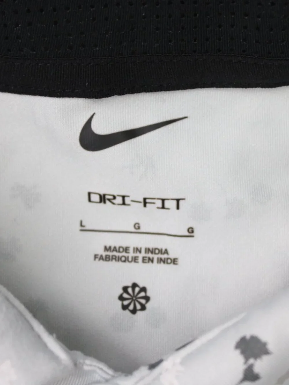 Nike Polo Shirt Mens Large White/Gray All Over Print Dri-Fit Golf Short Sleeve